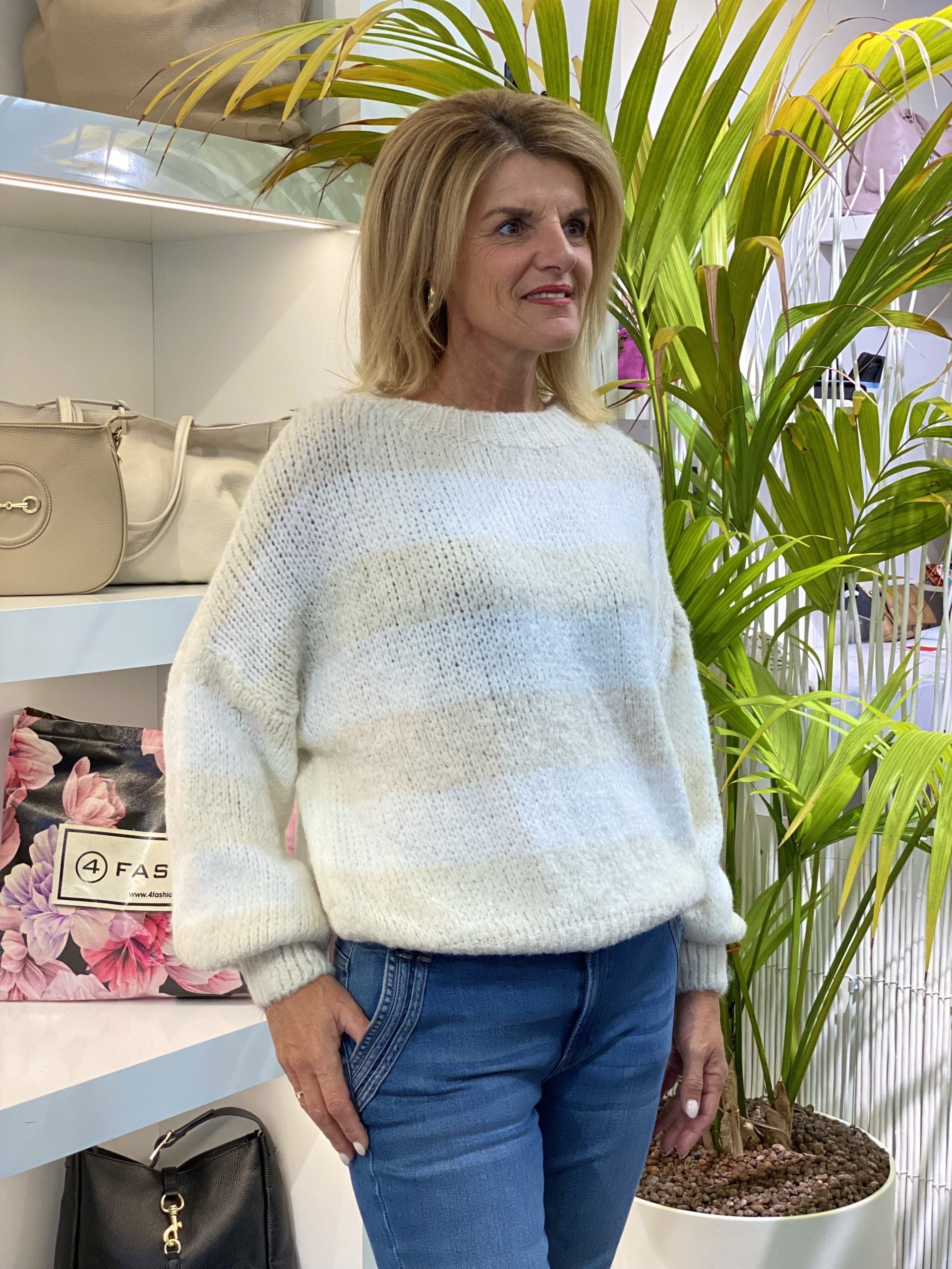 Tan Gebreide Trui zand offwhite