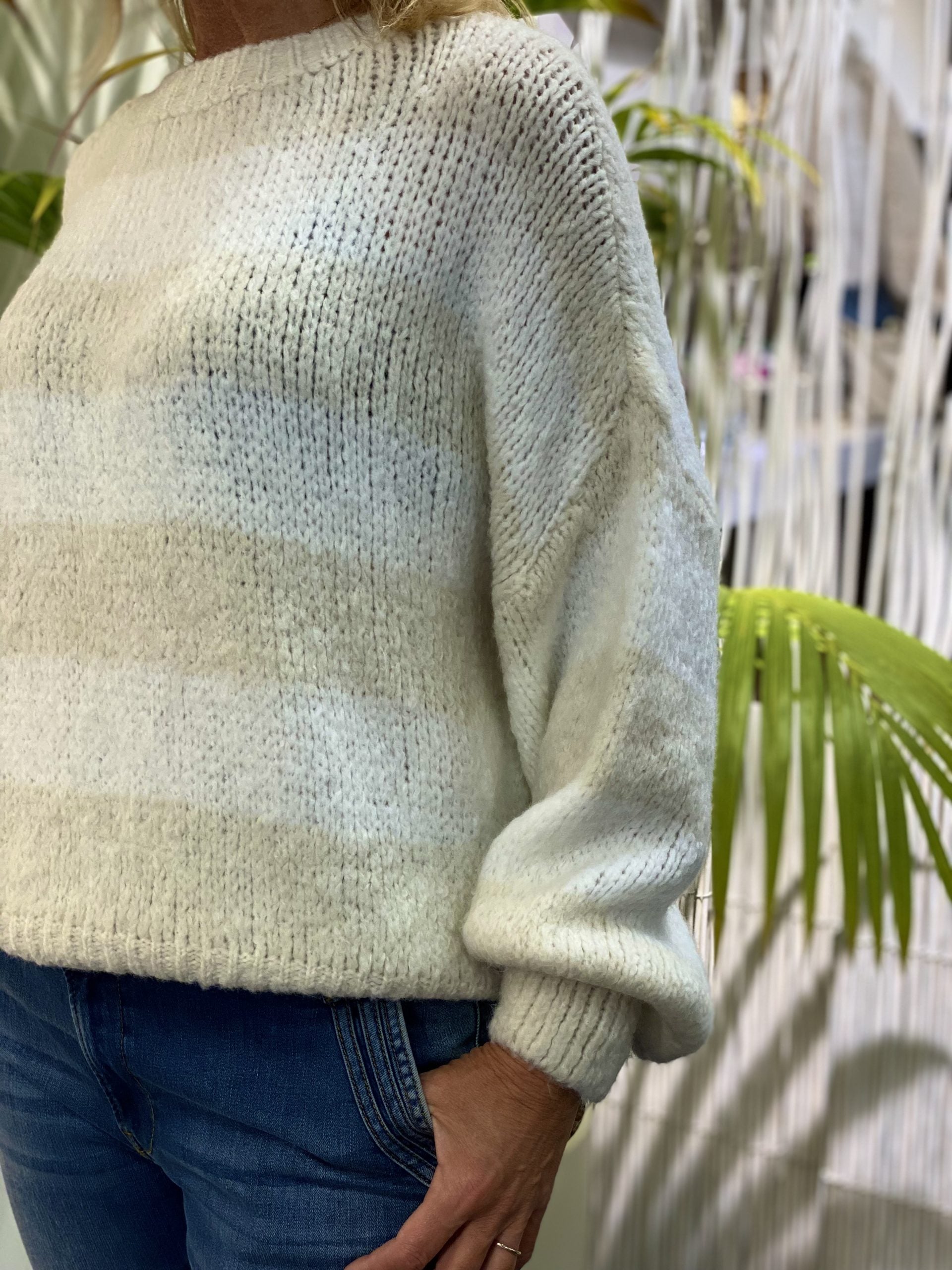 Tan Gebreide Trui zand offwhite