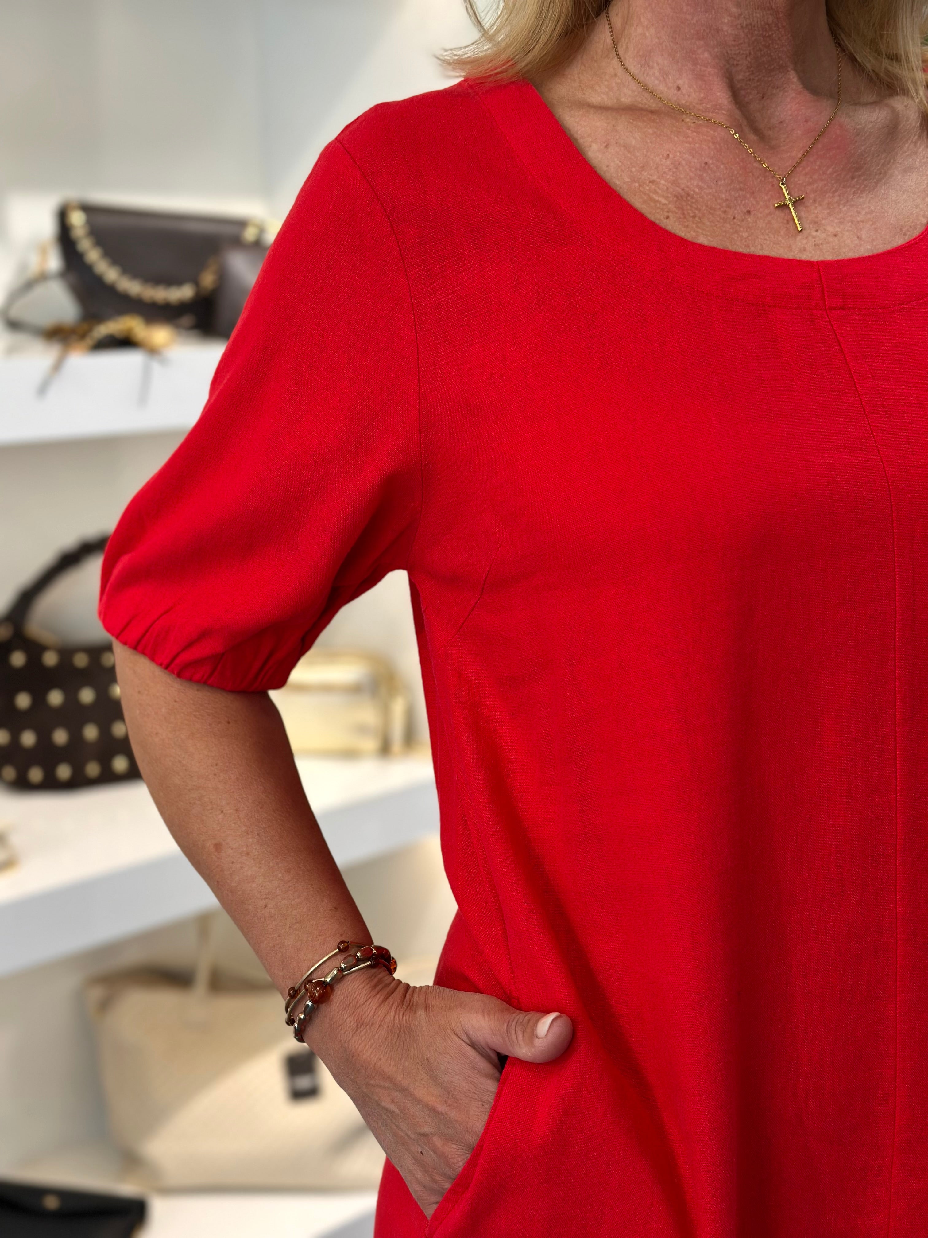 Freequent Lava Jurk Balloon Sleeve true red