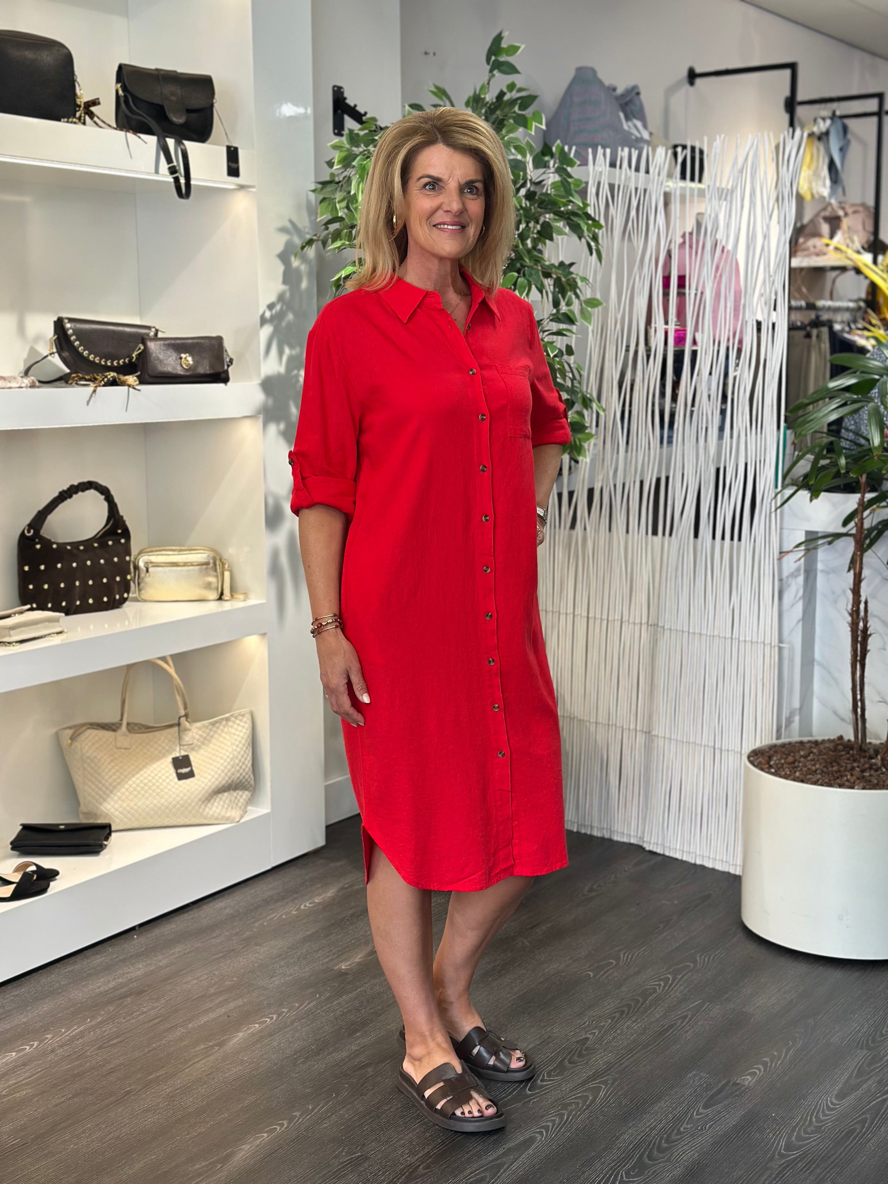 Freequent Lava Shirt Dress true red