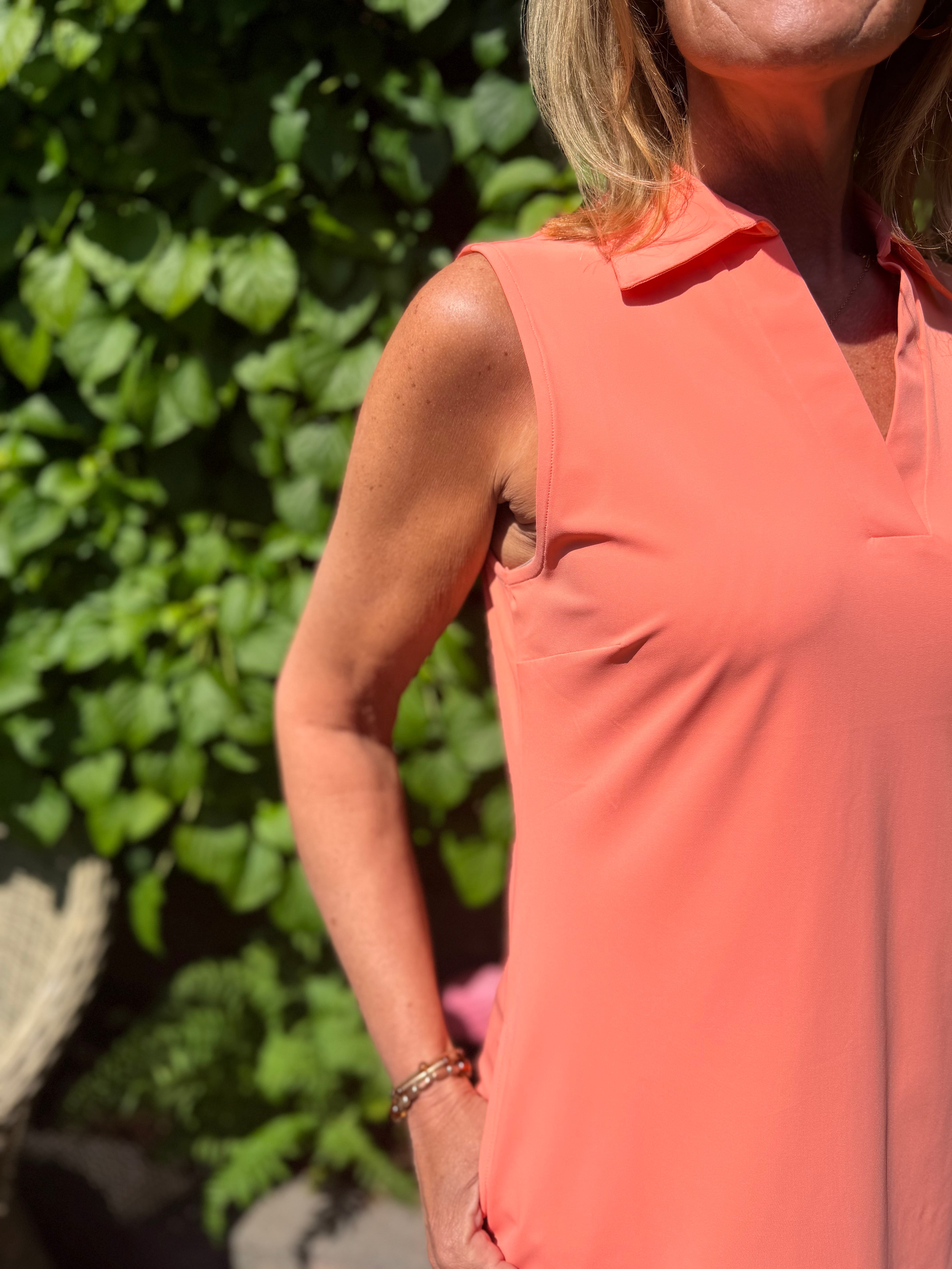 Mi Piace Travelstof Mouwloze Jurk 202443 coral