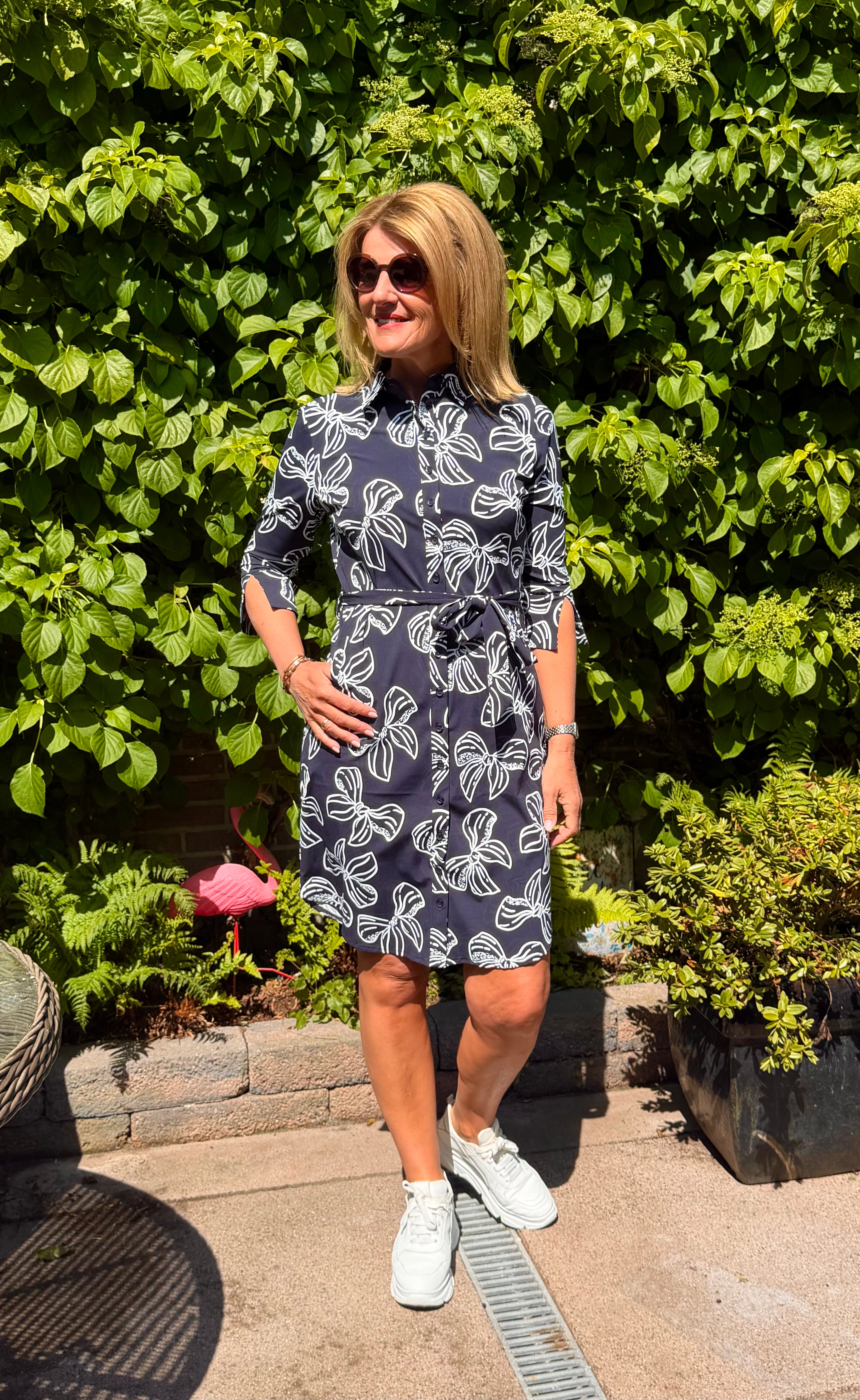 Mi Piace Travelstof Jurk Bow Print 202092 dark blue/offwhite