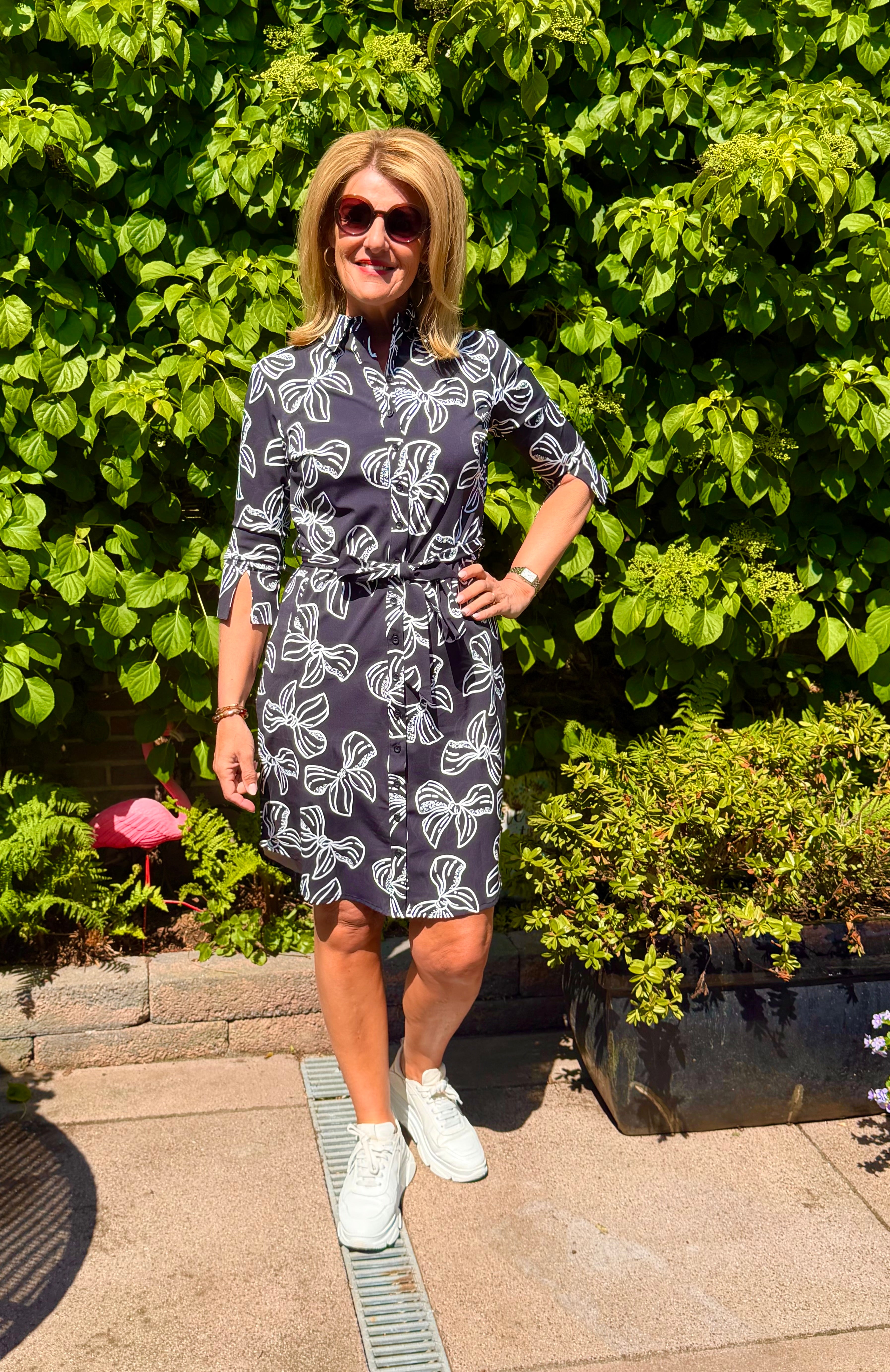 Mi Piace Travelstof Jurk Bow Print 202092 zwart/ offwhite