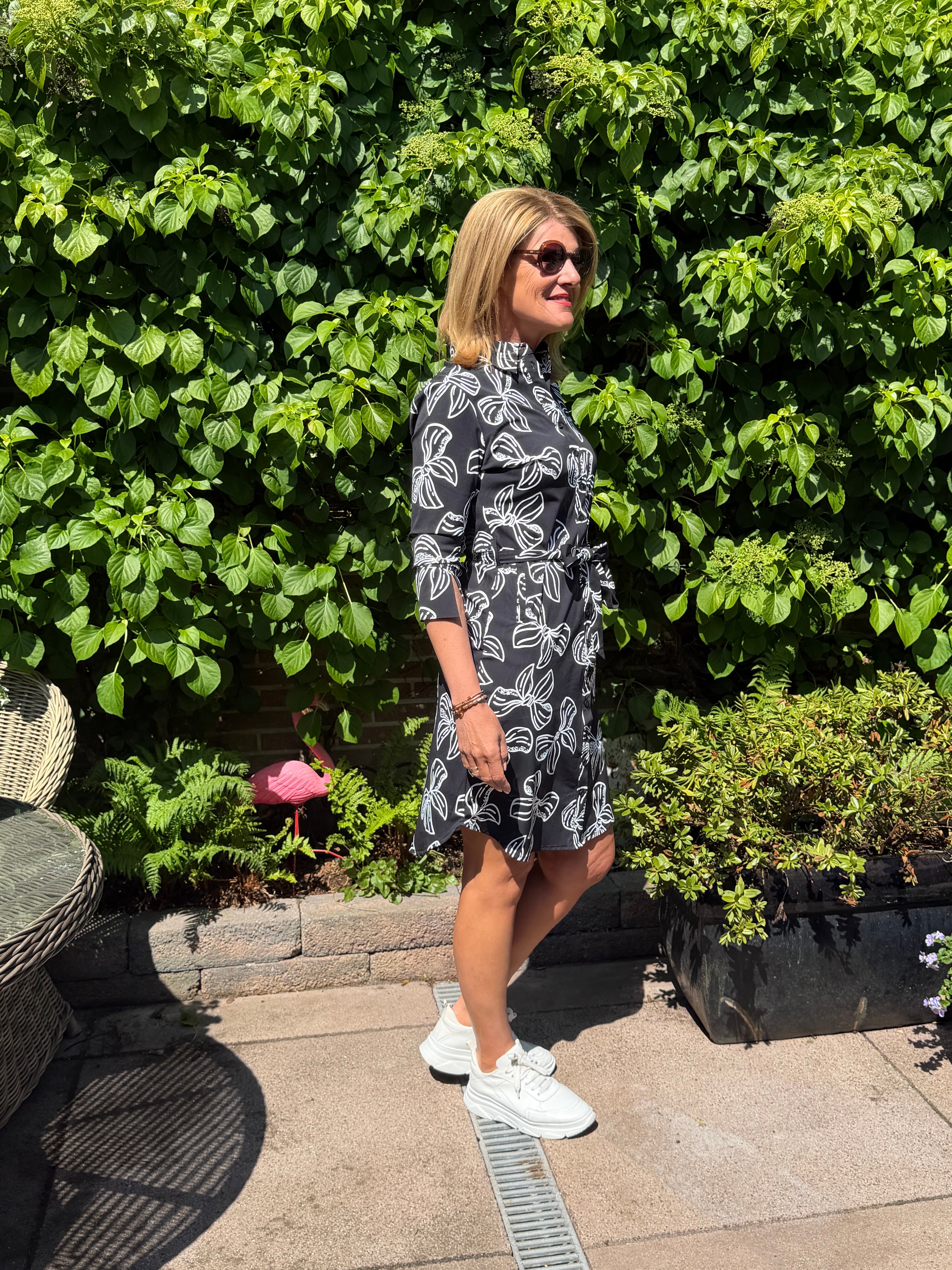 Mi Piace Travelstof Jurk Bow Print 202092 zwart/ offwhite