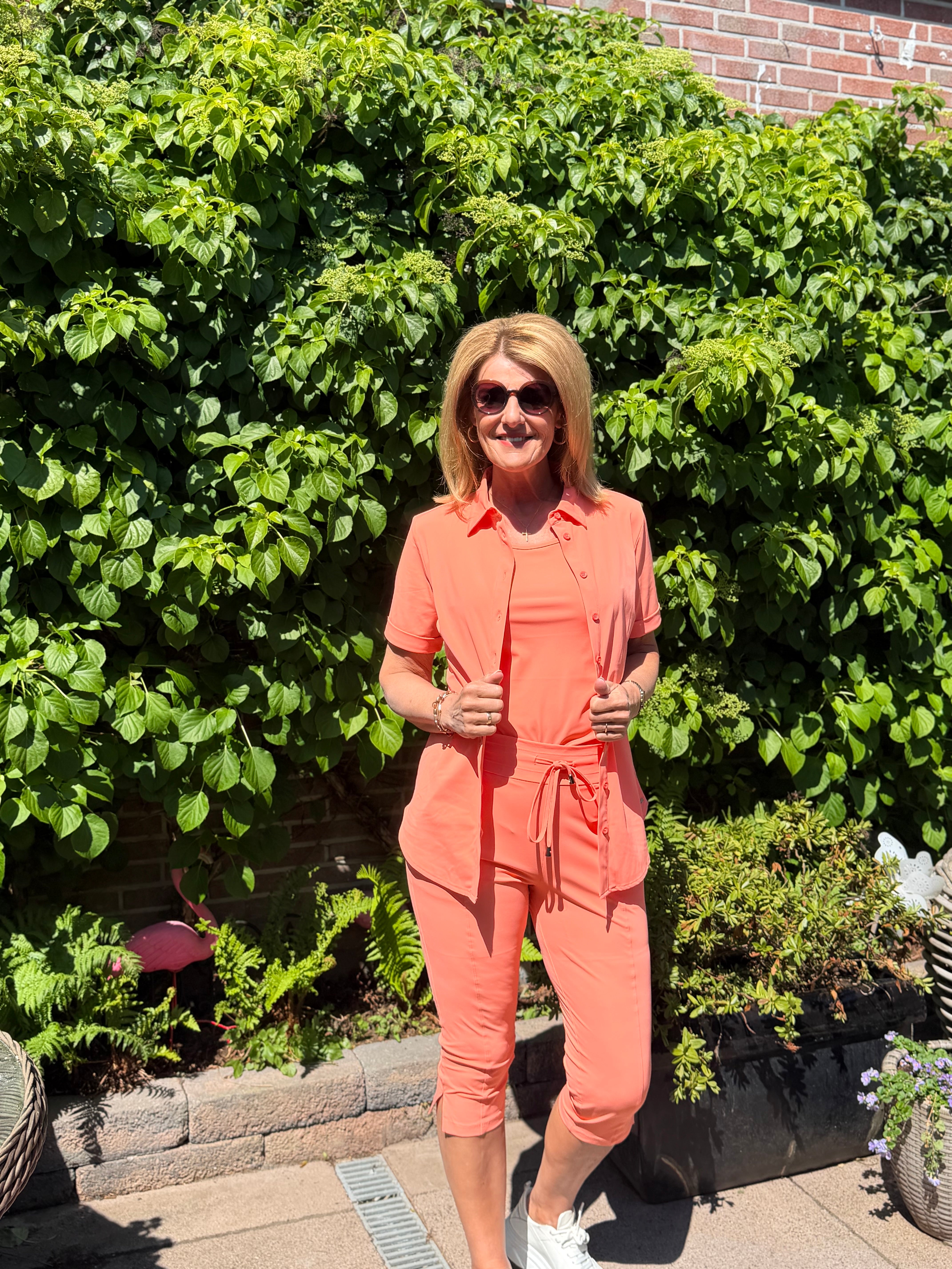 Mi Piace Travelstof Blouse Korte Mouw 202270 coral koraal