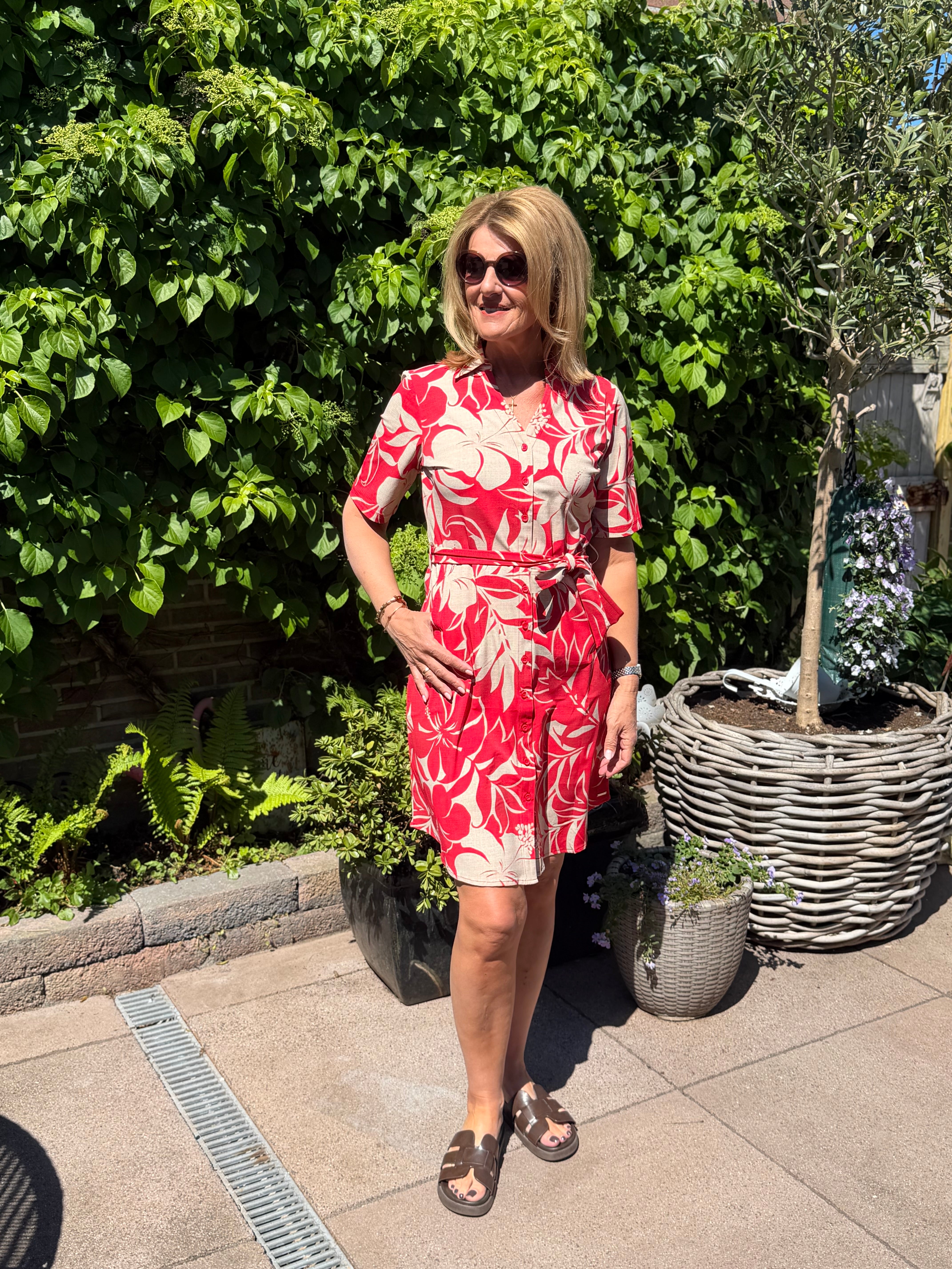 Mi Piace Travelstof Jurk 202807 hibiscus print red
