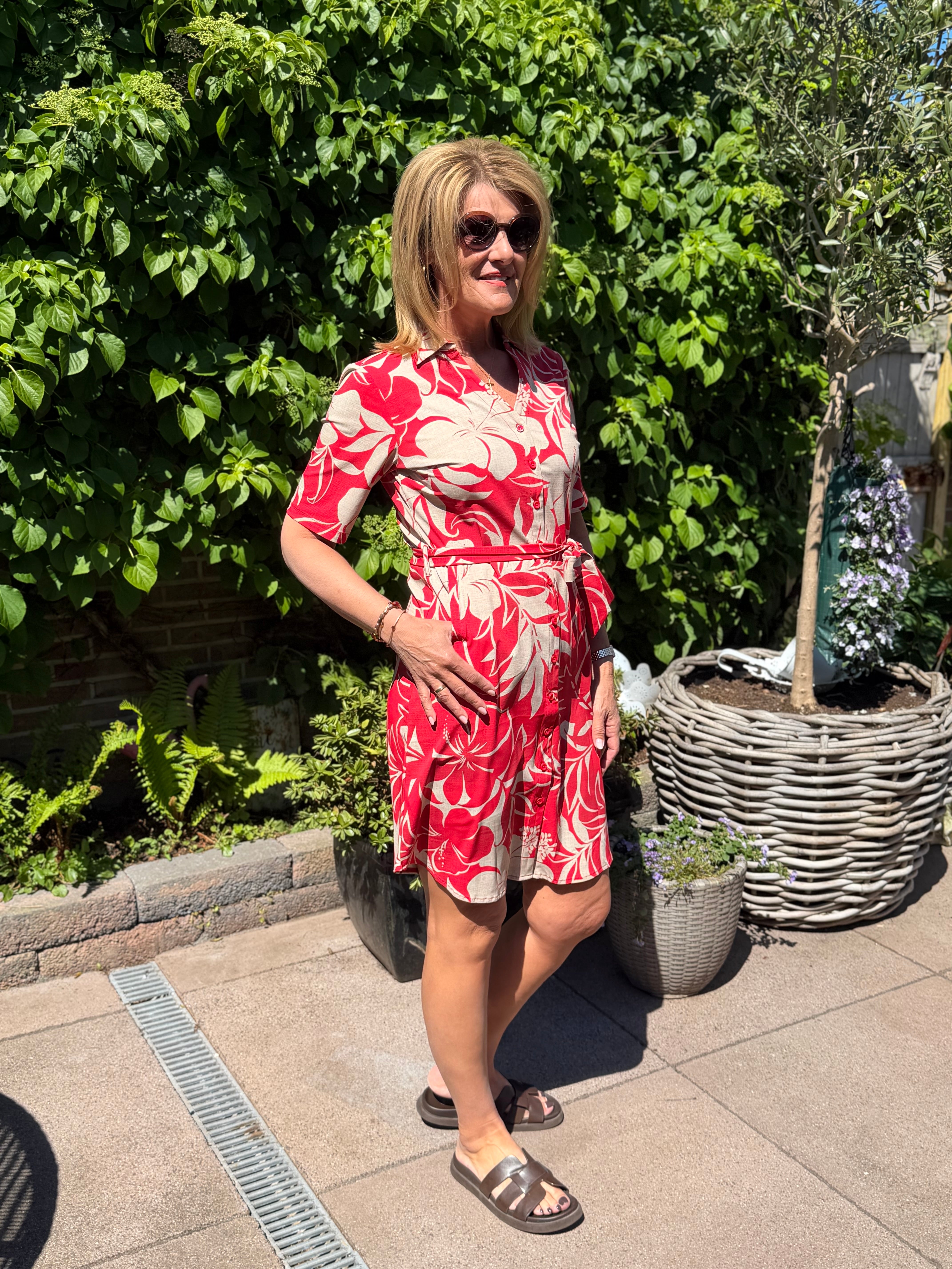 Mi Piace Travelstof Jurk 202807 hibiscus print red