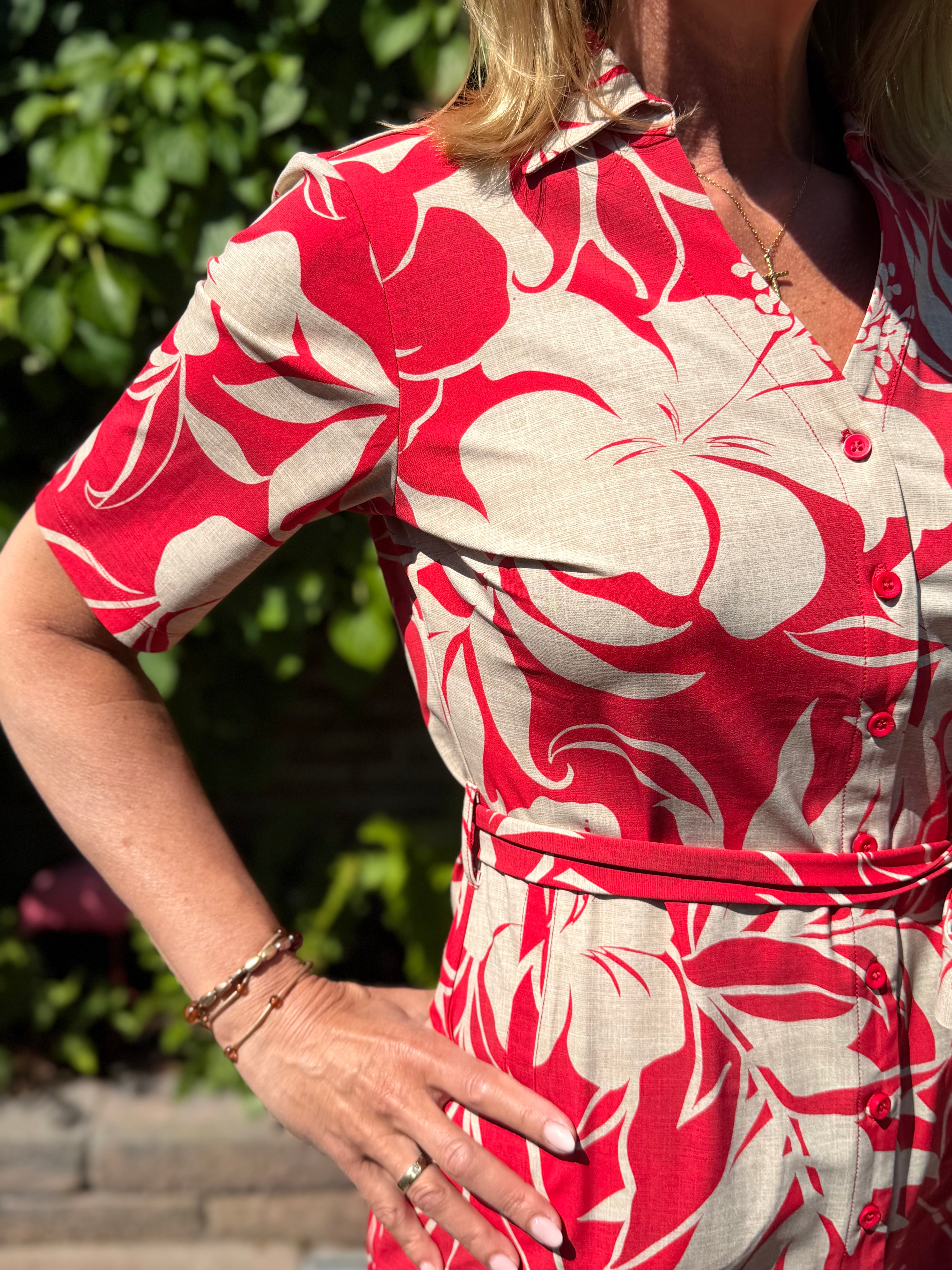 Mi Piace Travelstof Jurk 202807 hibiscus print red