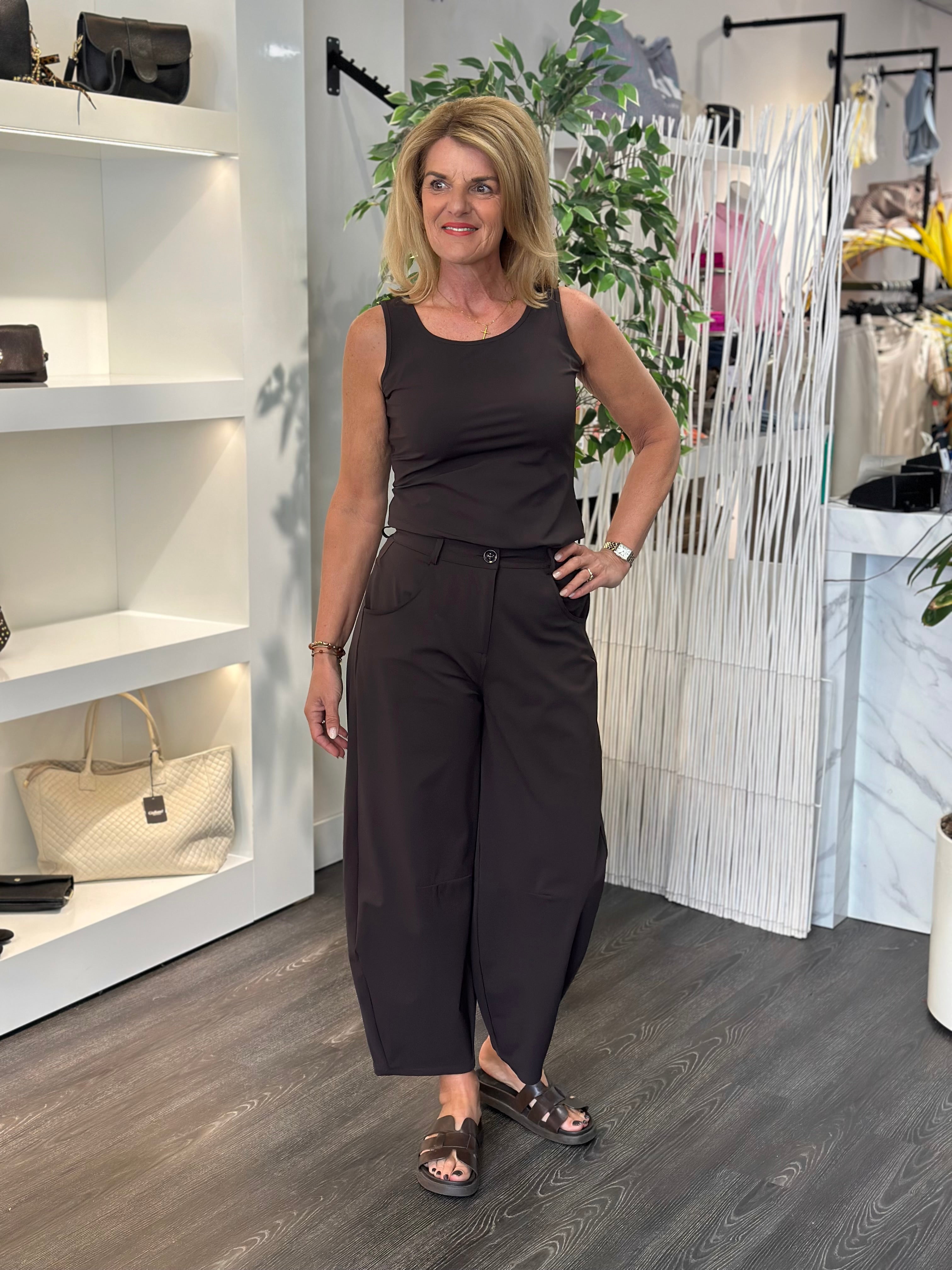 Mi Piace Travelstof Broek Balloon Model 202798 espresso
