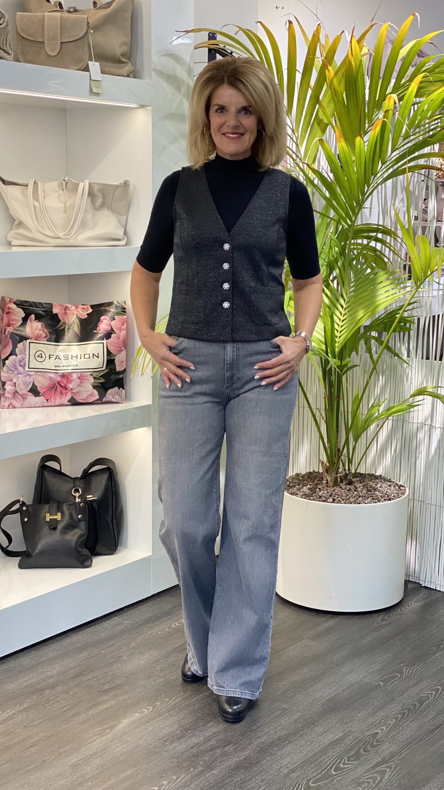 Freequent Nannilux Gilet zwart zilver