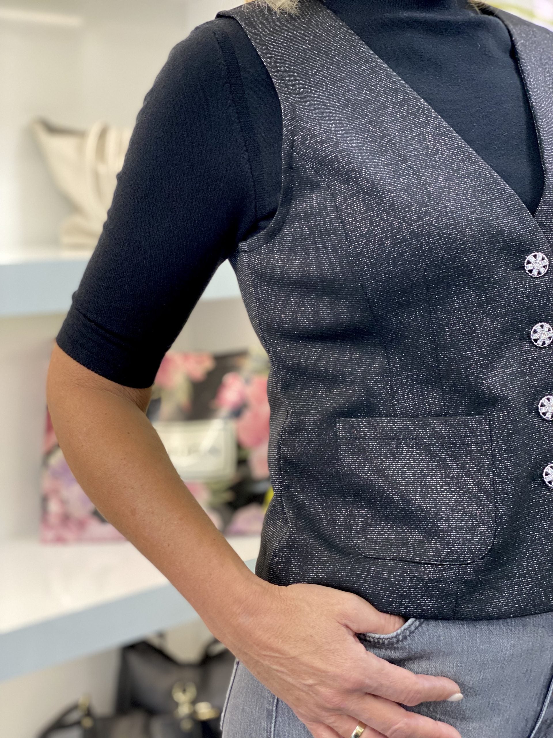 Freequent Nannilux Gilet zwart zilver