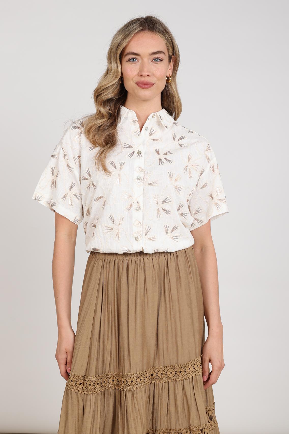 Nukus Britt Blouse Embroidery offwhite/gold
