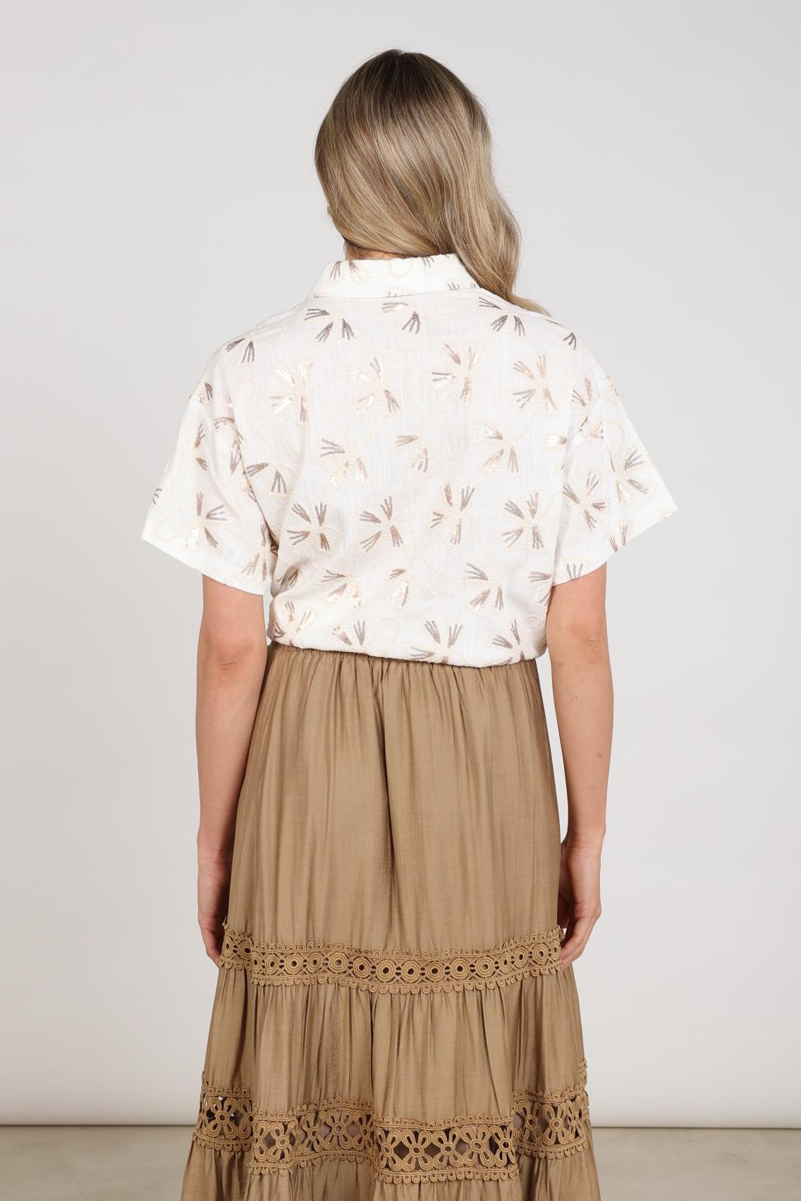 Nukus Britt Blouse Embroidery offwhite/gold