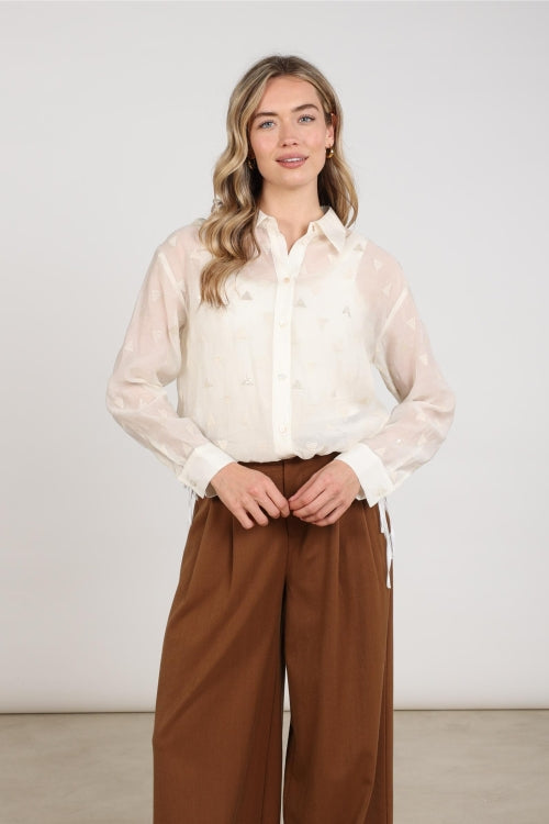 Nukus Ally Blouse Square Embroidery Off White