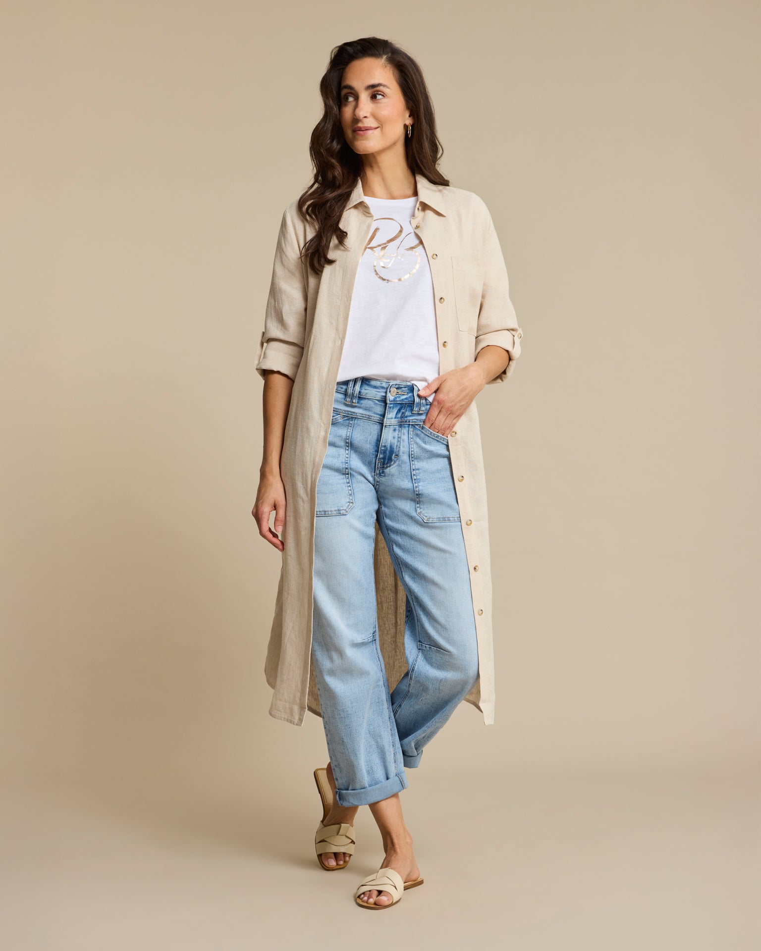 Red Button Shirtdress Linnen/Visco Melange pebble