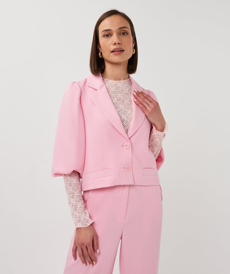 Esqualo Blazer Twill Cropped Puff Sleeve SP26.10047 romance rose