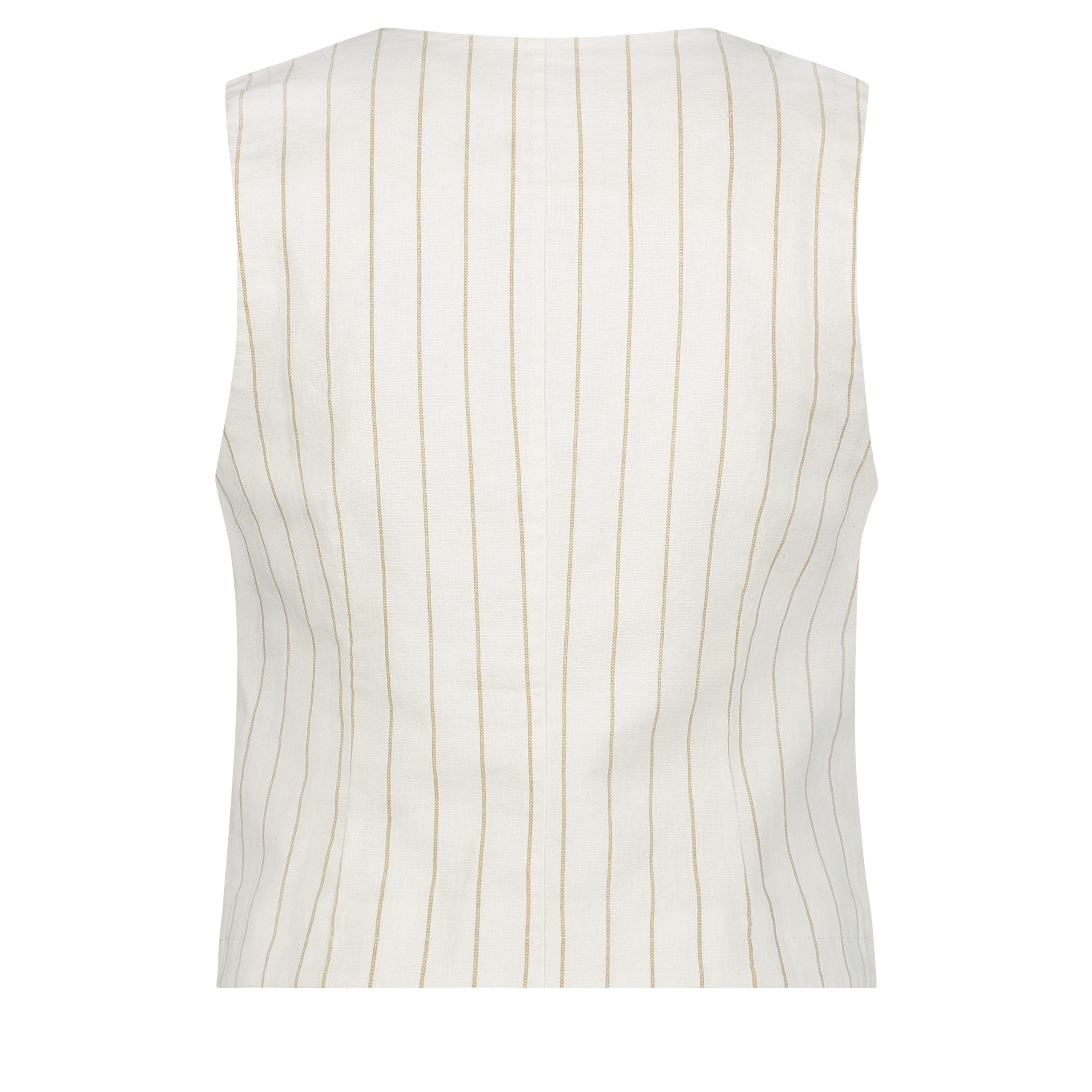 Red Button Gilet Cotton Linen Stripe dark sand
