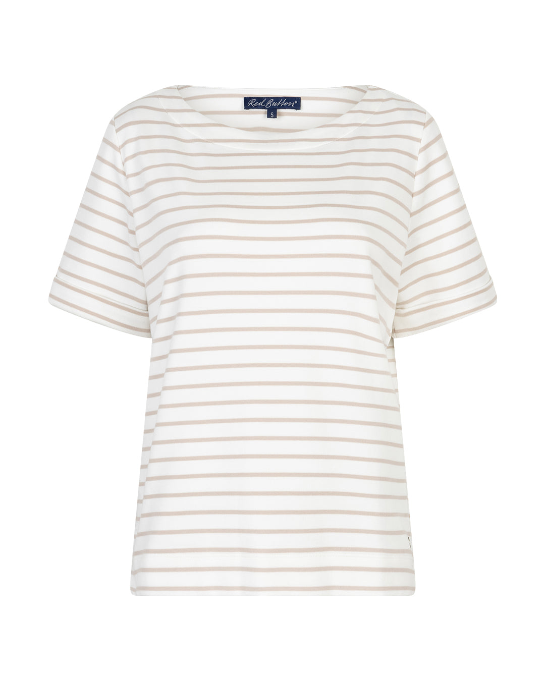 Red Button Terry Stripe Short Sleeves Top pebble