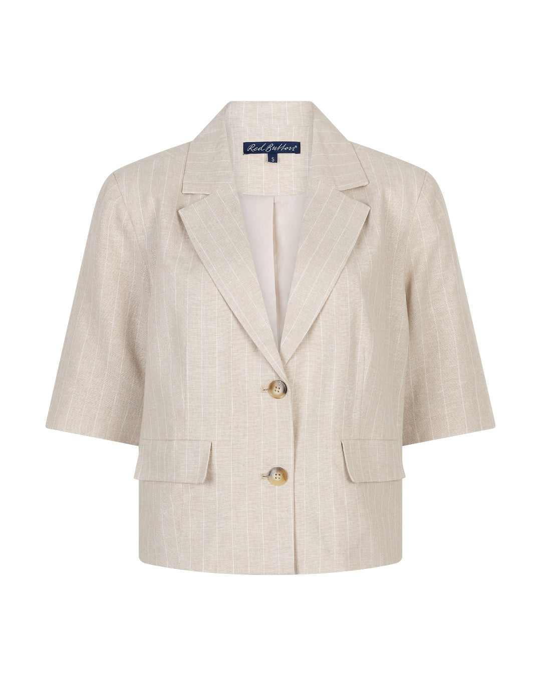 Red Button Blazer Linen/Visco Pinstripe pebble