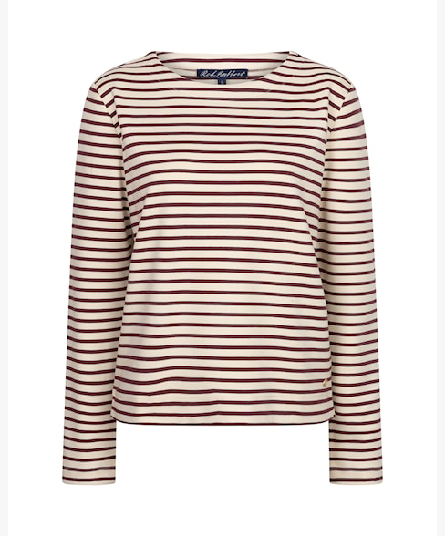 Red Button Terry Stripe Top creme/espresso