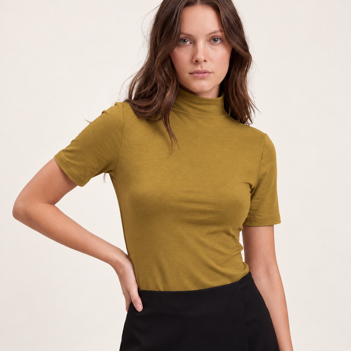 Sweewë Top met Opstaande Hals 81025 Olive