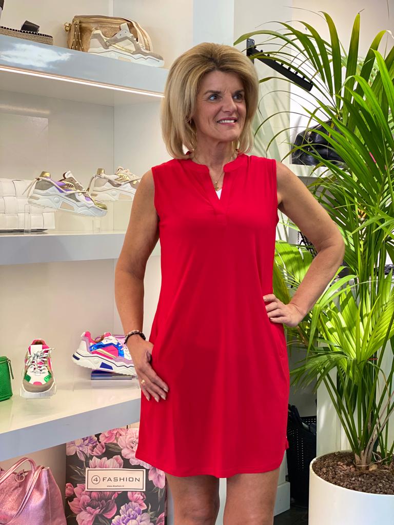 Angelle Milan Travelstof Tuniek Mouwloos rood 1622