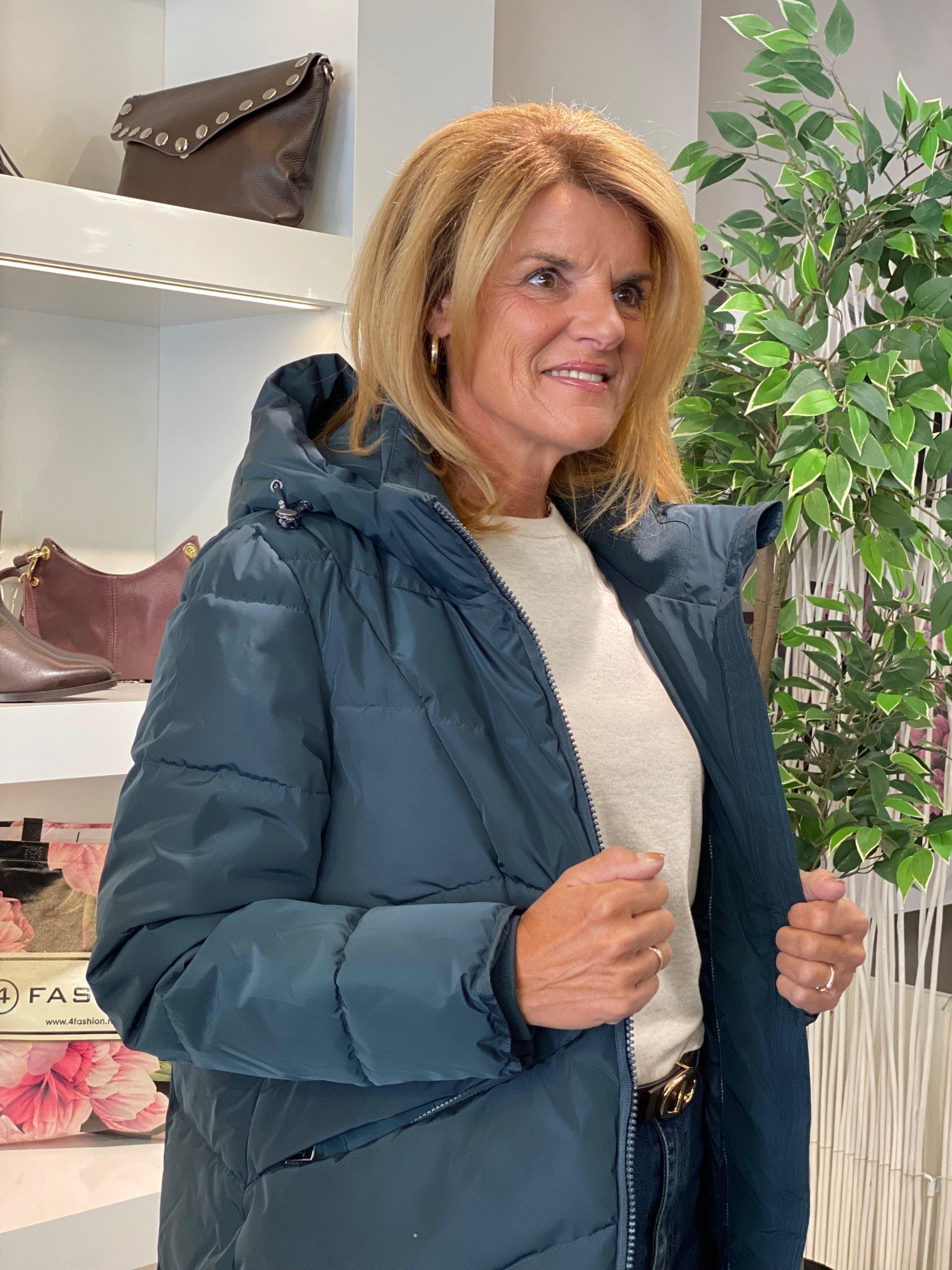 Covered Halflange Winterjas Adele 2 dark petrol