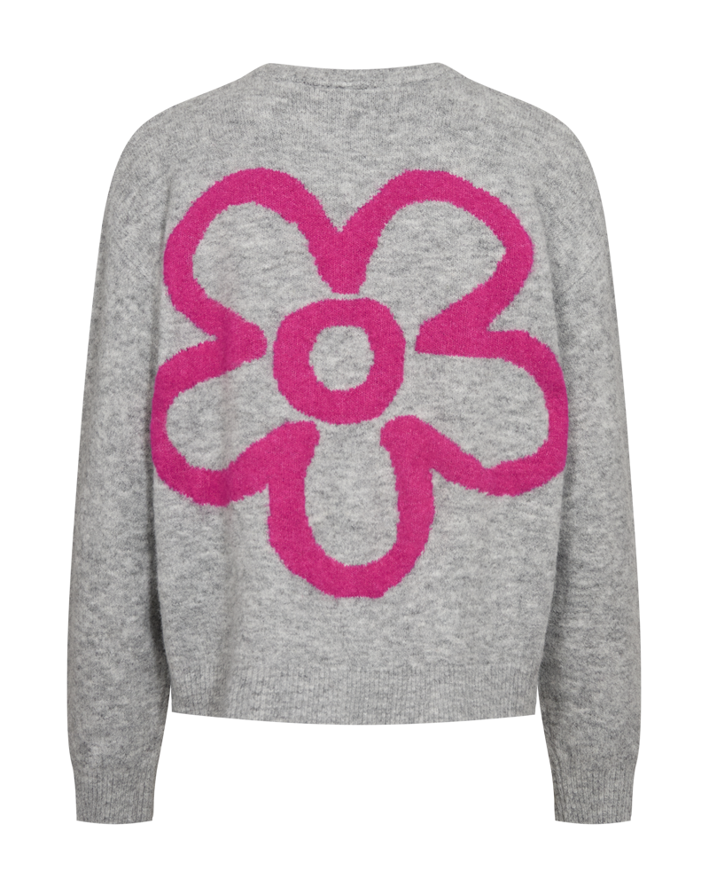 Freequent Nomas Cardigan Med Grey Mel w Fuchsia Purple