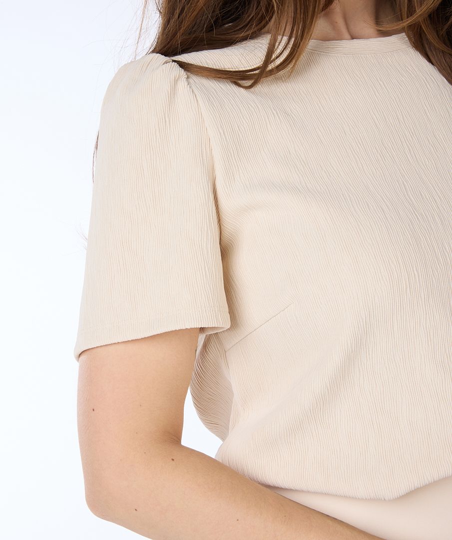 Esqualo Top R-neck Fancy Crinkle light sand SP24.30016