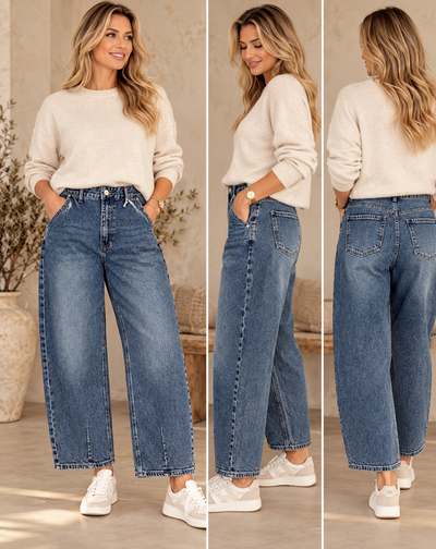 Queen Hearts ballon fit cropped Jeans Broek  bleu 3969
