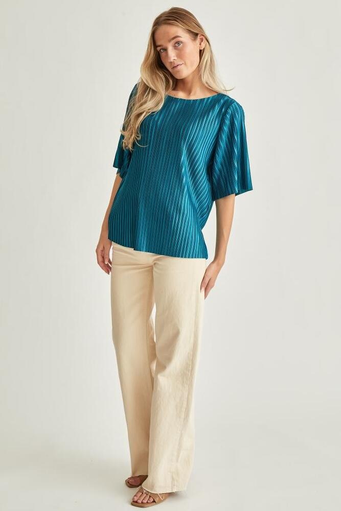Peppercorn Patricia Half Sleeve Plisse Top ocean depths