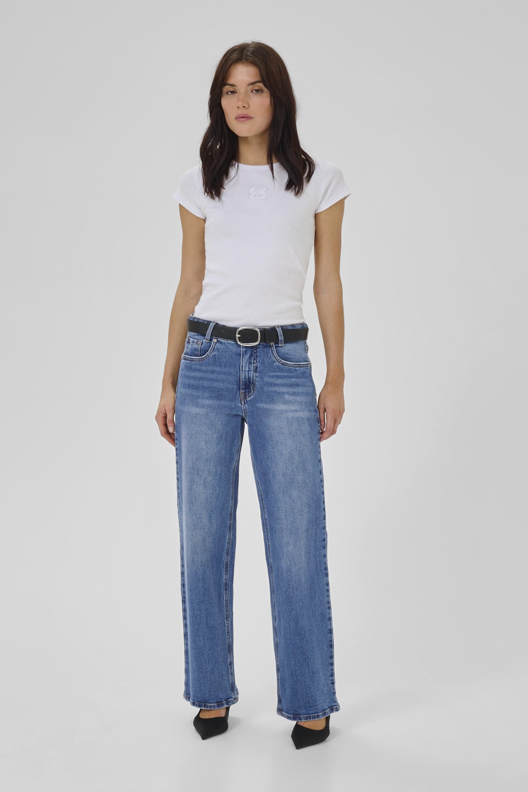 My Essential Wardrobe Louis 144 High Wide Broek L34 medium blue wash