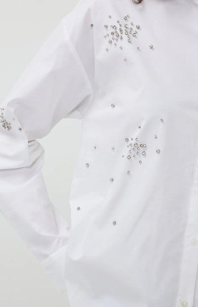 Esqualo Blouse Poplin Rhinestones Off White SP25.14008