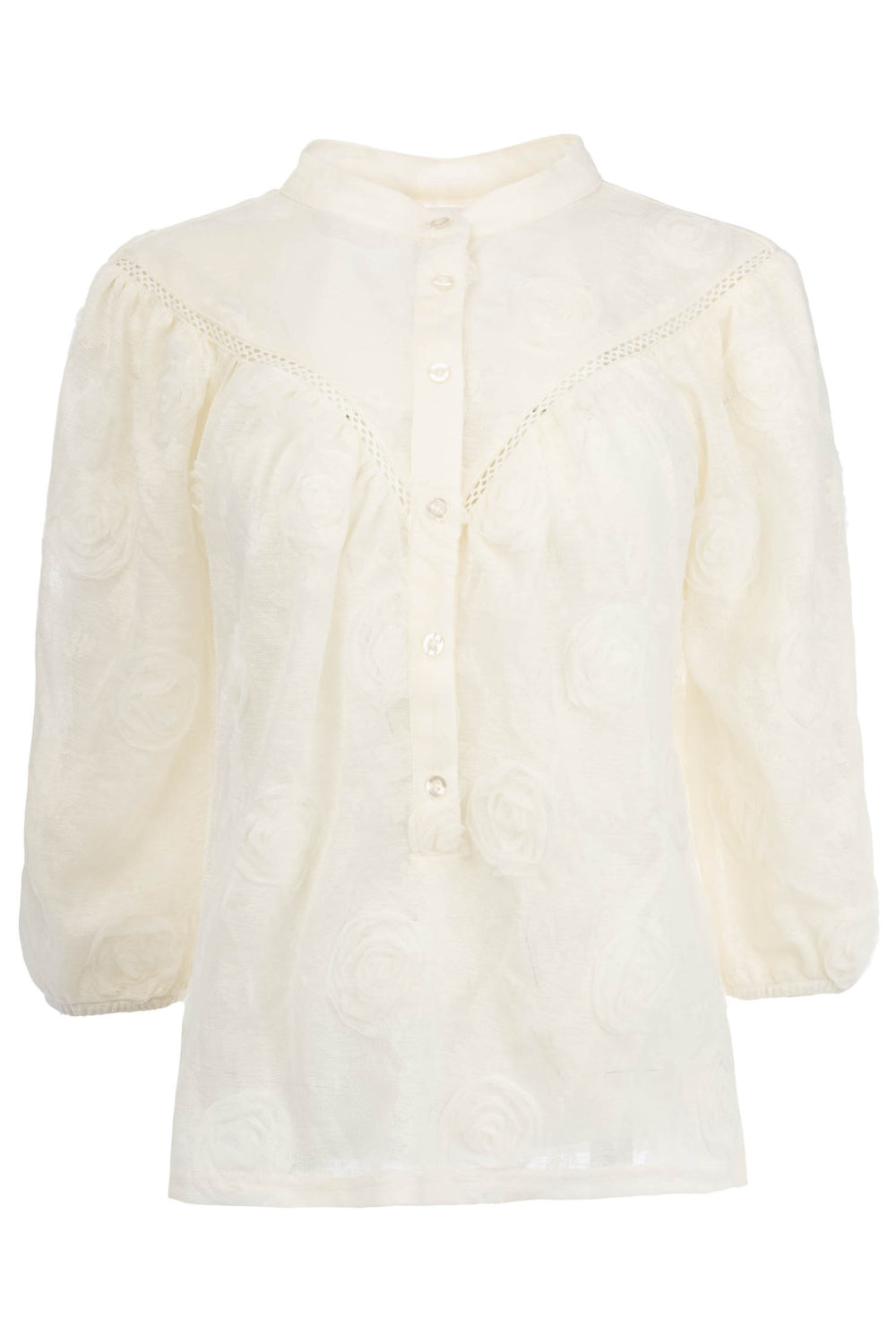NED Bobin 3/4 SS Blouse Roses Crepe Woven ecru