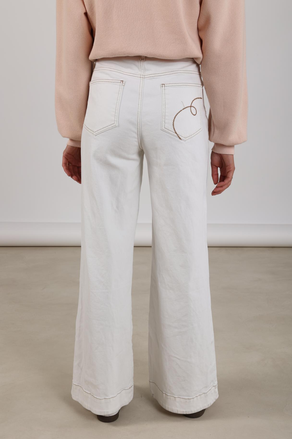 Nukus Abby Broek Denim Embroidery off white