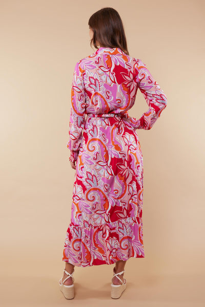 C&S Aisja lange  Jurk offwhite/hibiscus