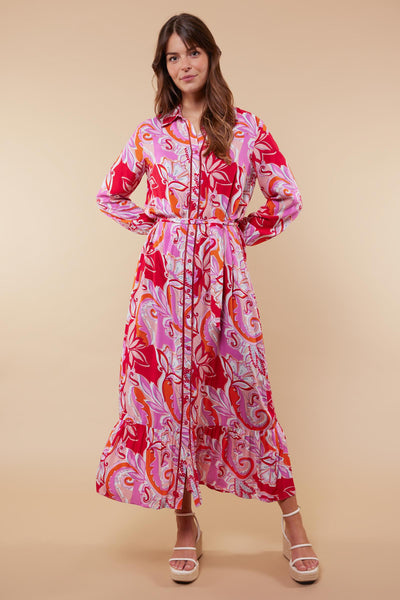 C&S Aisja lange  Jurk offwhite/hibiscus