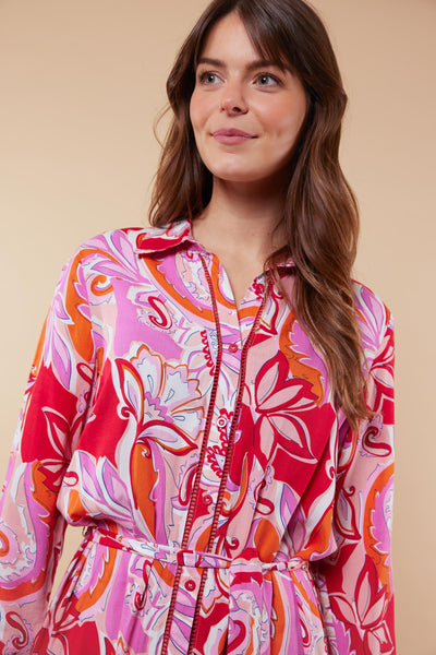 C&S Aisja lange  Jurk offwhite/hibiscus