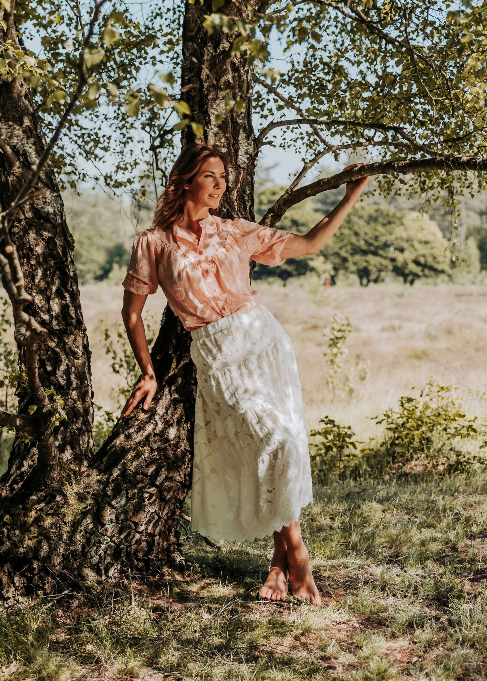 NED Bobin 3/4 SS Blouse Roses Crepe Woven salmon pink