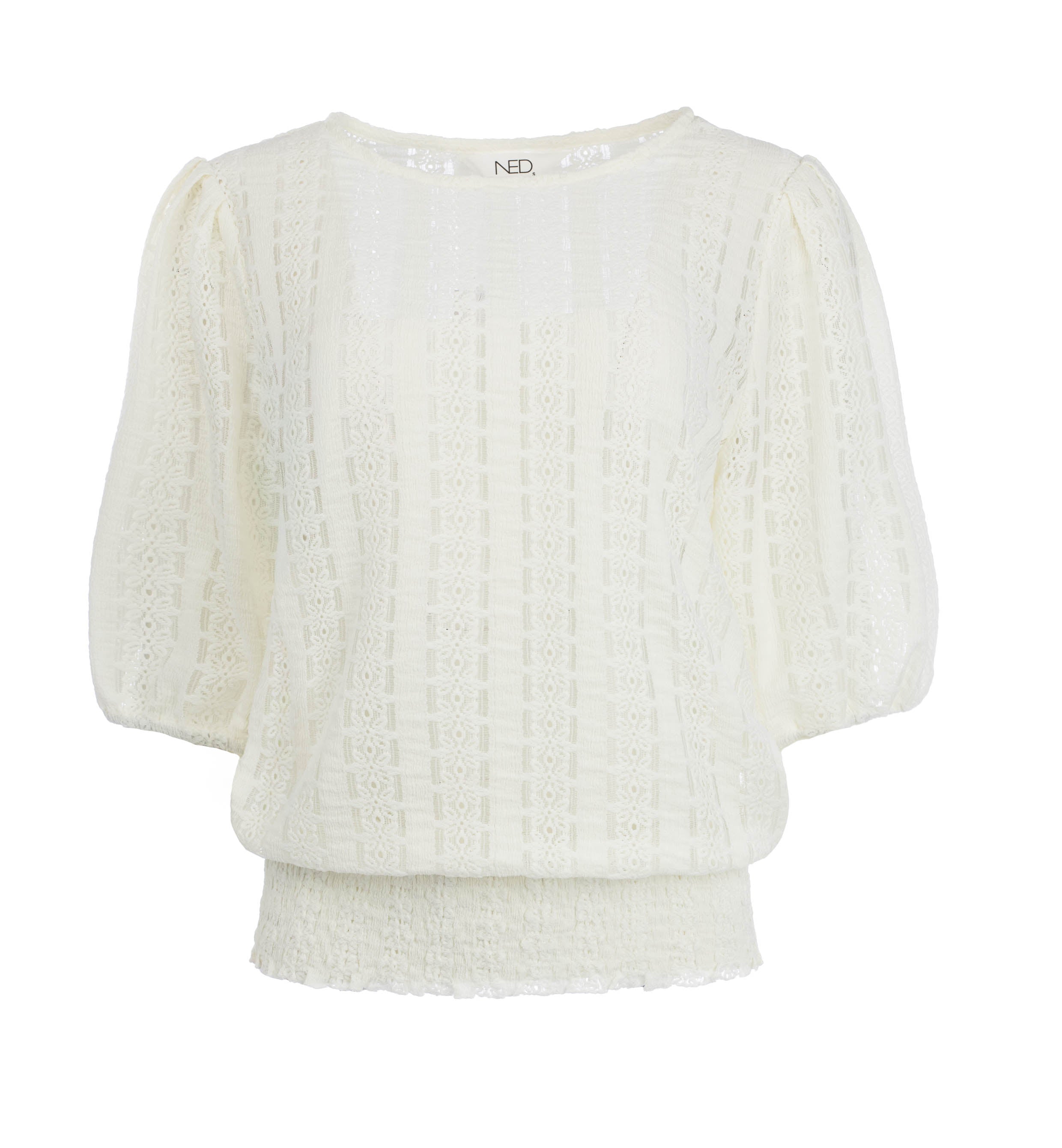 NED Morant 1/2 SS Floral Ajour Tricot Top ecru
