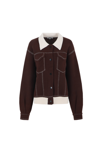 C&S Clemence Knit Jacket dark brown sand