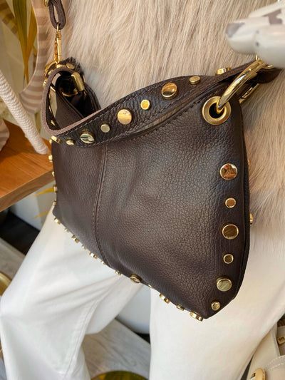 Crossbody Tas Leer Dark Brown/Goud T226