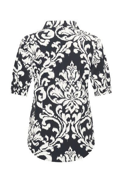 Mi Piace Travelstof Blouse Korte Mouw zwart offwhite ornament print 202270