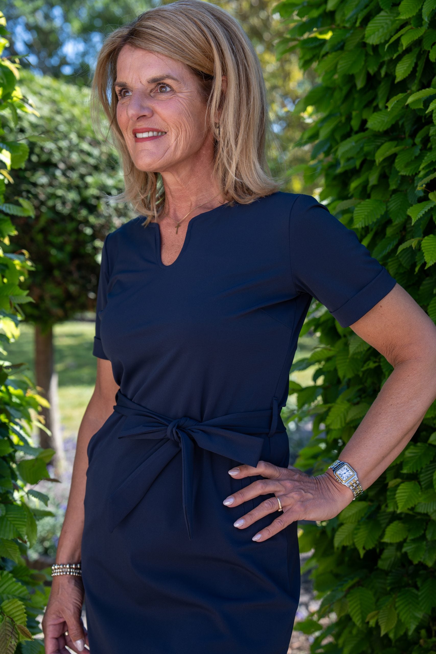 Mi Piace Travelstof Tuniek Jurk met Tailleband donkerblauw 202245