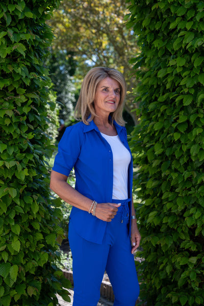 Mi Piace Travelstof Blouse Korte Mouw cobalt blauw 202270
