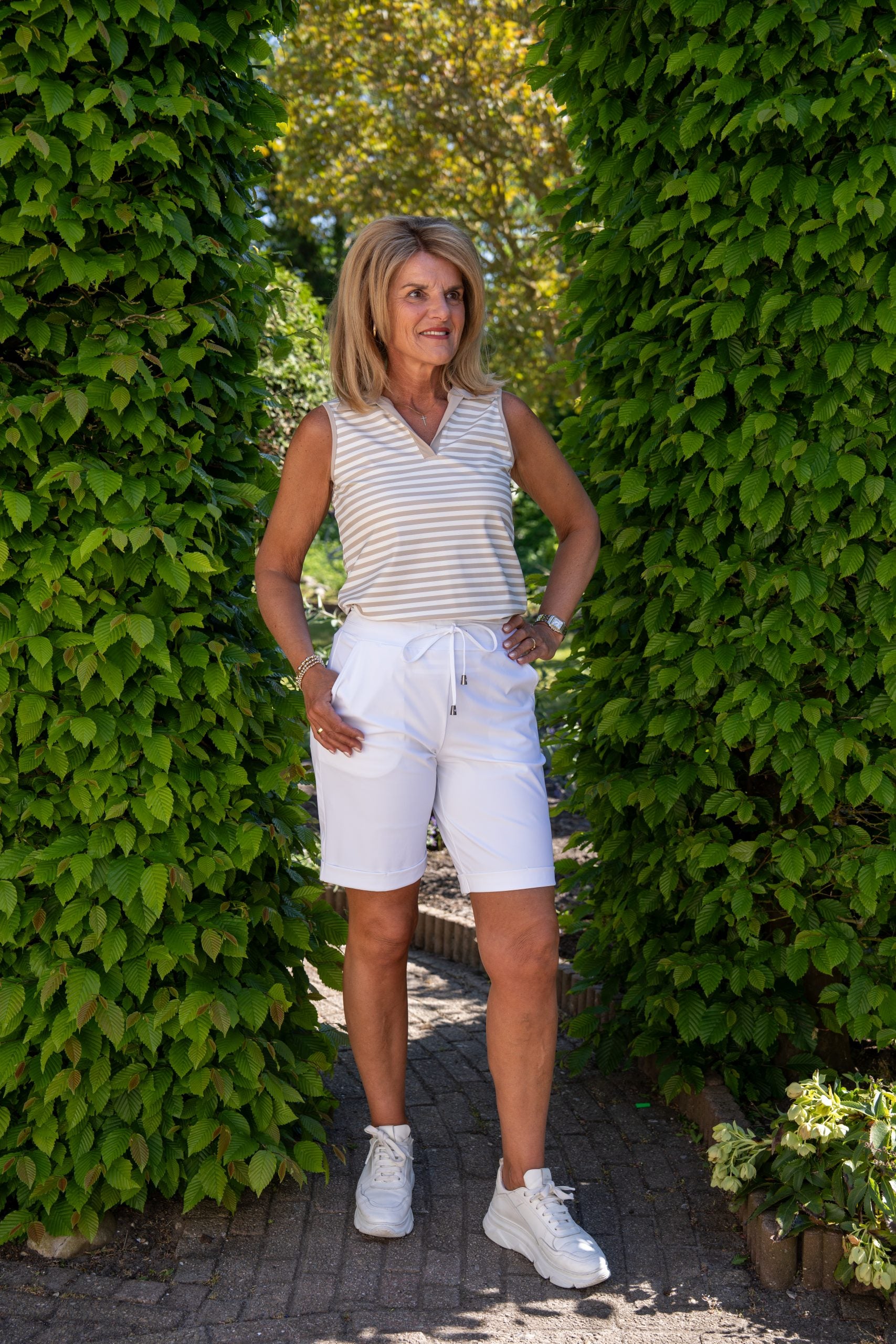 Mi Piace Travelstof Bermuda korte  Broek wit 202589