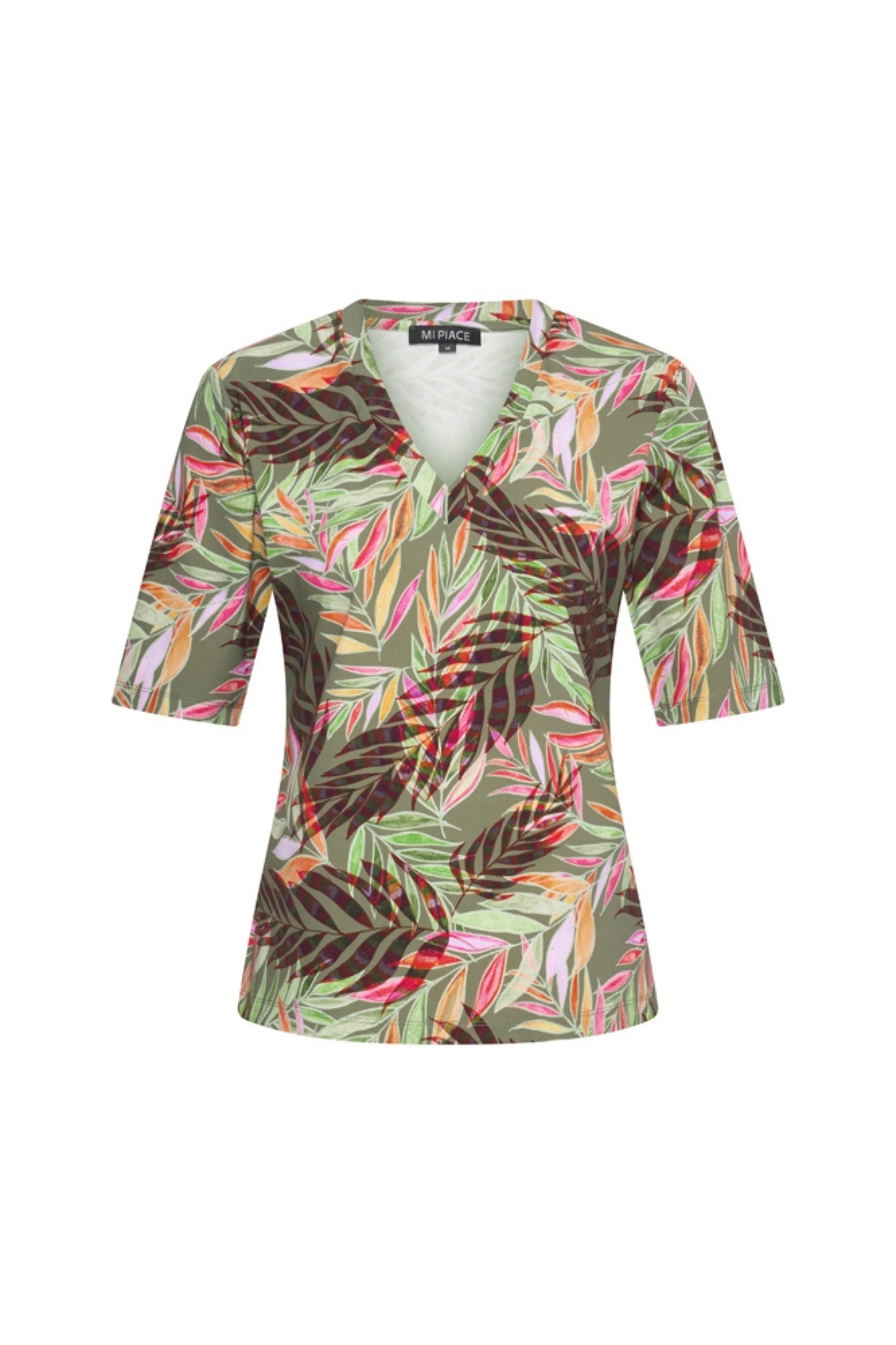 Mi Piace Travelstof Top V-Hals 202271 pencil branches print olive