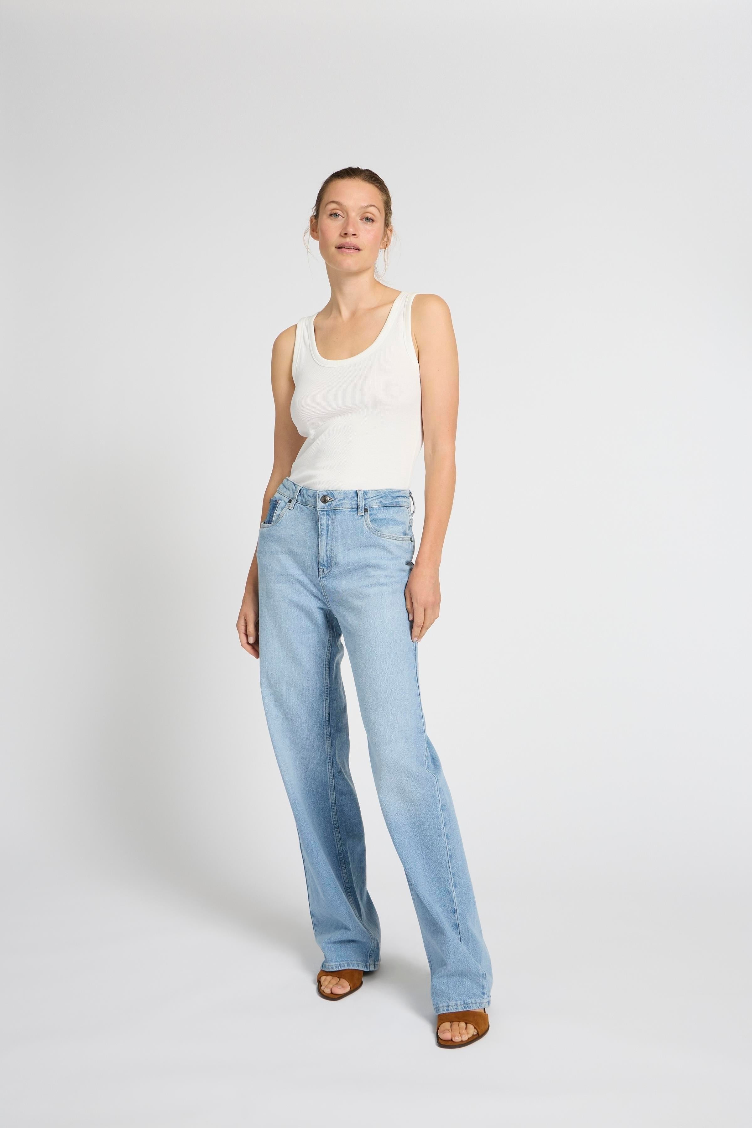 Pulz Jeans Vega UHW Wide Leg Jeans Broek L34 light blue denim