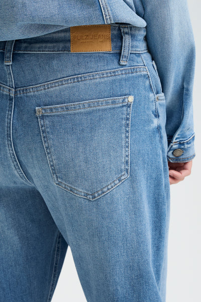 Pulz Jeans Anni HW Barrel Leg Jeans Broek medium blue denim