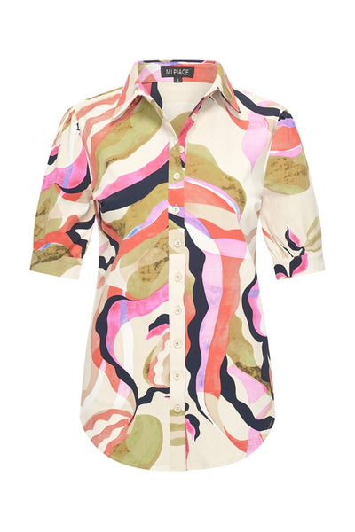 Mi Piace Travelstof Blouse Korte Mouw multicolour picasso print 202270